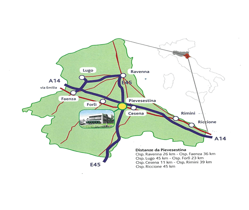 collocazione baricentrica del Magazzino Unico della Romagna  